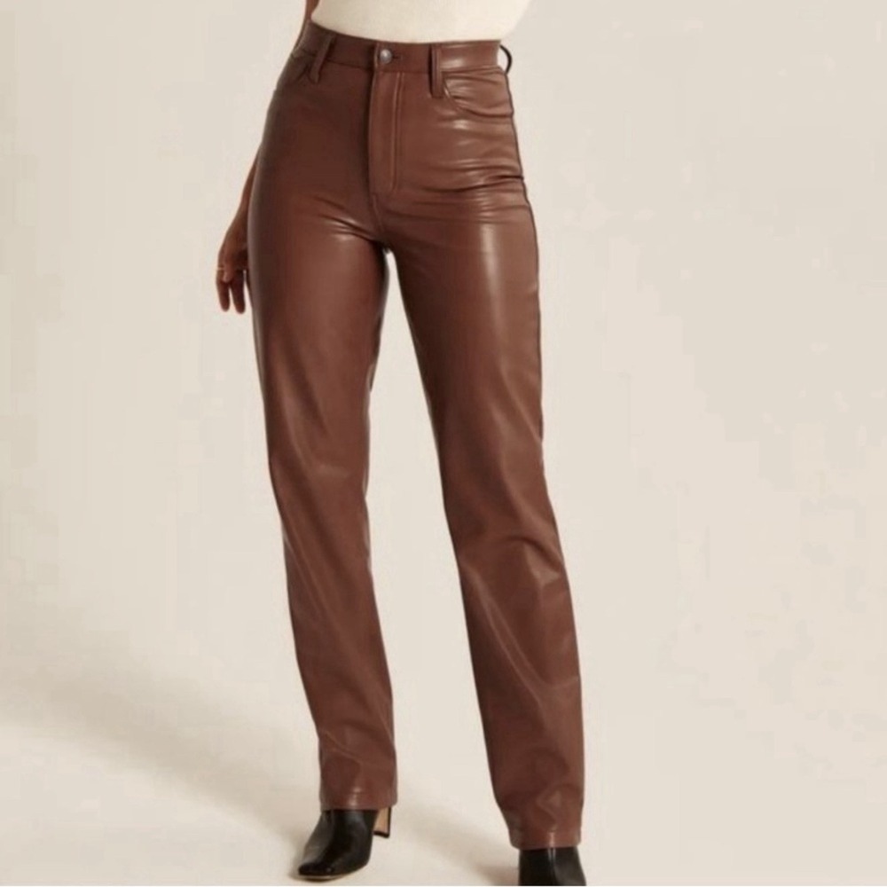 Abercrombie Curve Love The 90s Straight Faux Leather Pants 31 12 Brown High Rise